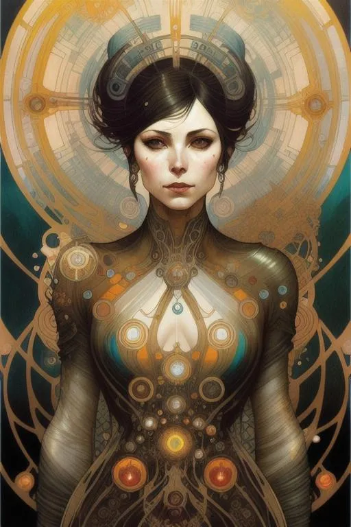 Prompt: biopunk lady by Karol Bak, by Mucha