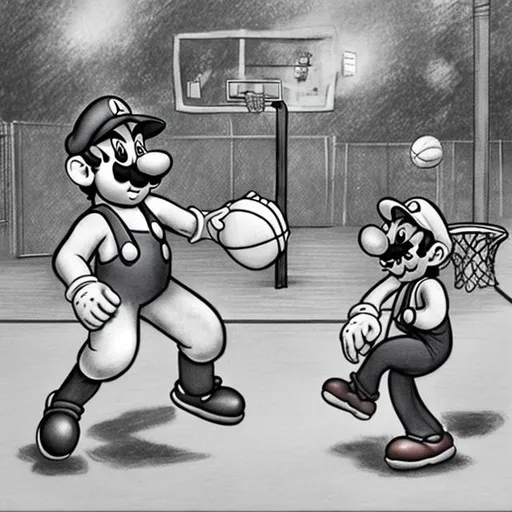 Prompt: draw mario and luigi playing basketball



