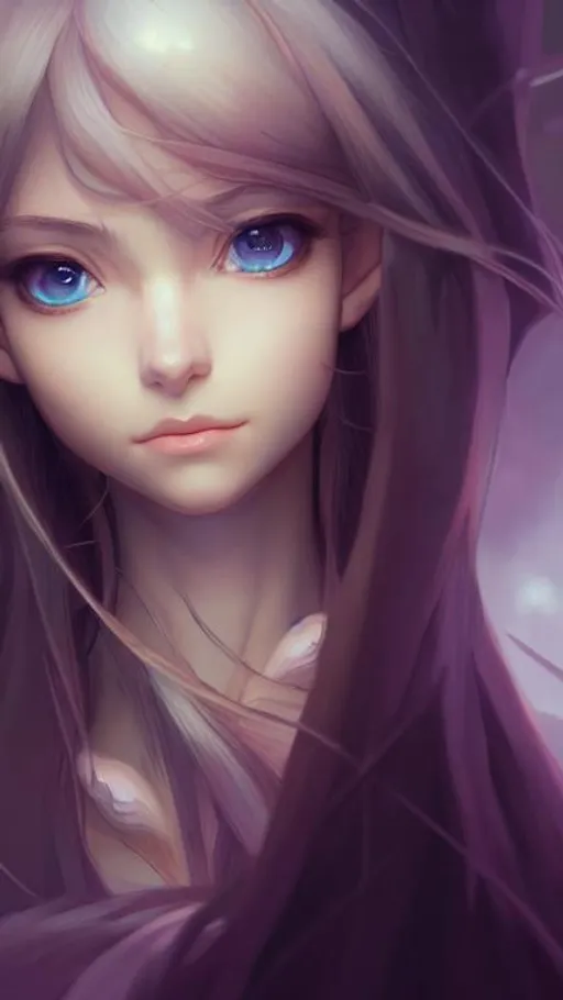 Prompt: Closeup face portrait of an elf, smooth soft skin, big dreamy eyes, beautiful intricate colored hair, symmetrical, anime wide eyes, soft lighting, detailed face, by makoto shinkai, stanley artgerm lau, wlop, rossdraws, concept art, digital painting, looking into camera