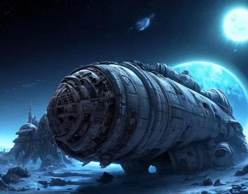 Prompt: space ship wreck ice planet Ancient ,many dead spaceman