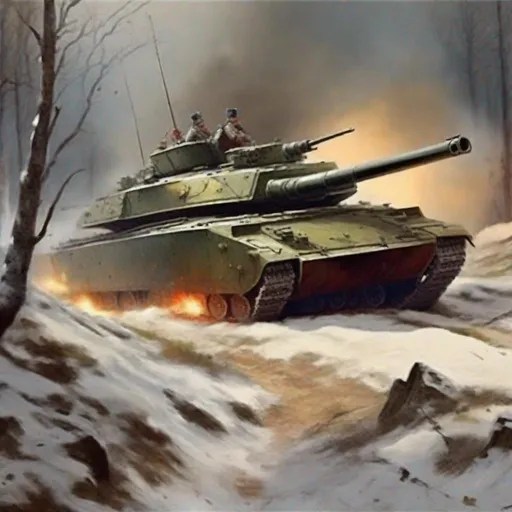 Prompt: Napoleonic War, Hill, Painting Art, main battle tank, polish army