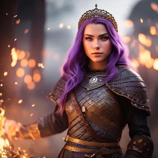 Prompt: create most beautiful fictional female viking princess warrior, dark purple hair, extremely detailed environment, detailed background, intricate, detailed skin, professionally color graded, photorealism, 8k, moody lighting