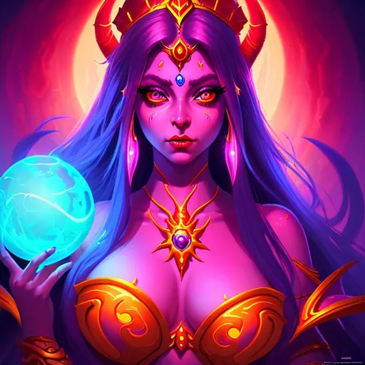 Prompt: queen azshara, beautiful big eyes, world of warcraft, neon colour, digital illustration, high detailed, soft light, high resolution, 64k