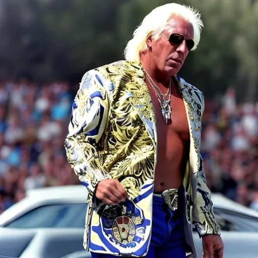 Prompt: Ric Flair circa 1985 stylin and Profilin "Nature Boy" woooooooooo