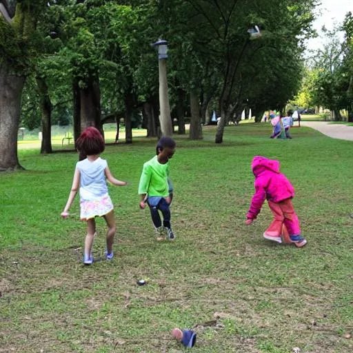 Prompt: Children playing outside in the park 