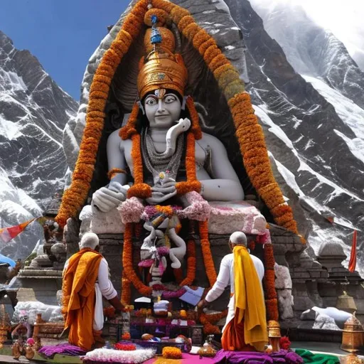 Prompt: Bhole Nath Shiv Shankar doing penance in the Himalayas 