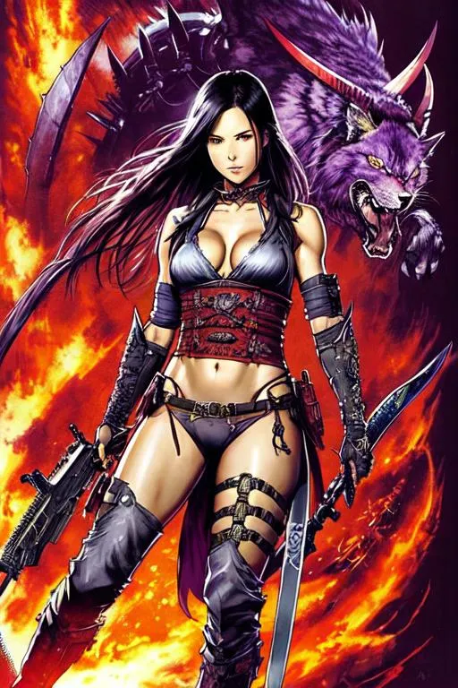 Prompt: Devil May Cry Art (((Yoji Shinkawa))), sticker of ultra detailed portrait of Olivia Munn in detailed purple heavy samurai armor, high quality cell shaded illustration in post apocalyptic style by Yoji Shinkawa, ((full body)), dynamic pose, perfect anatomy, centered, freedom, soul, black long hair,tan skin approach to perfection, cell shading, 4k , cinematic dramatic atmosphere, watercolor painting, global illumination, detailed and intricate environment, artstation, concept art, fluid and sharp focus, volumetric lighting, cinematic lighting, Art by Ilya Kuvshinov
