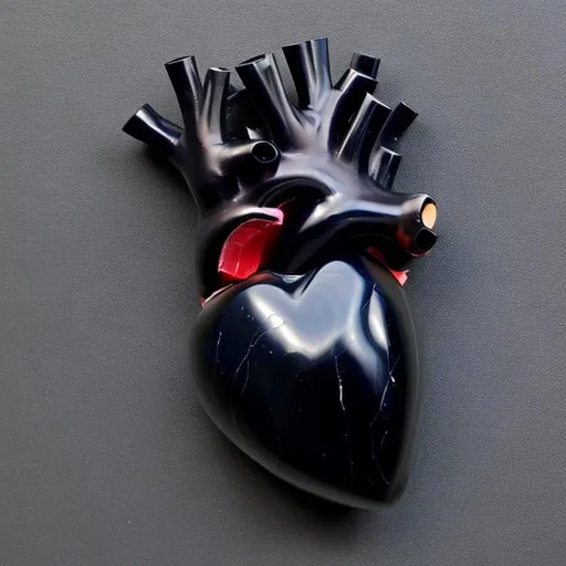 Prompt: Anatomical Heart made of obsidian