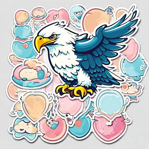 Prompt: Die-cut sticker, Cute kawaii drunken eagle sticker, white background, illustration minimalism, vector, pastel colors