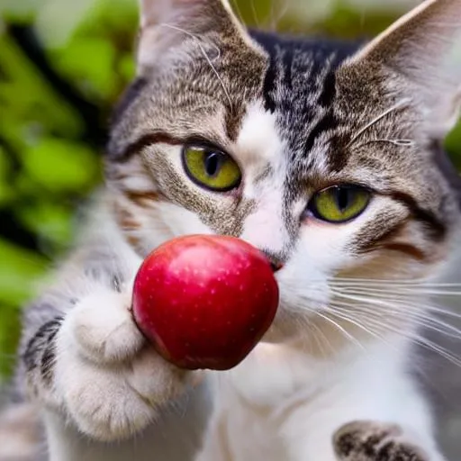 Prompt: cat eating an apple