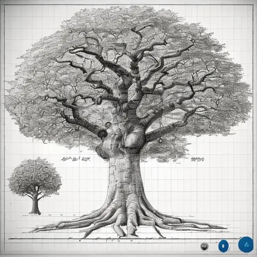 Prompt: technical scientific drawing of a big old tree 1080 x 1080 px
