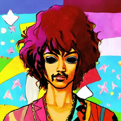 Prompt: Jimi Hendrix Pop art mixed with cubism 