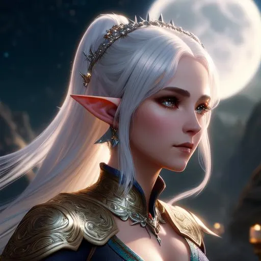 Portrait of a Beautiful Female elf with silver hair...