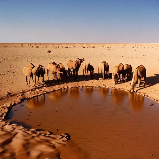 Prompt: Watering hole sahara desert