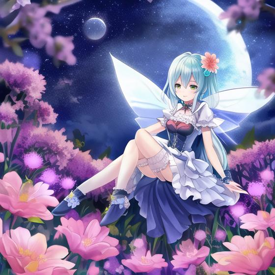 a fairy illustration sitting in middle of blooming f... OpenArt