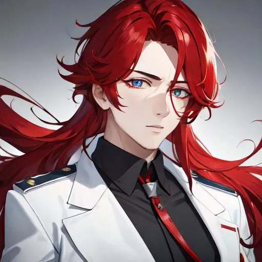 Prompt: Zerif 1male as a police officer (Red side-swept hair covering his right eye)UHD, 8K, Highly detailed, insane detail, best quality, high quality,