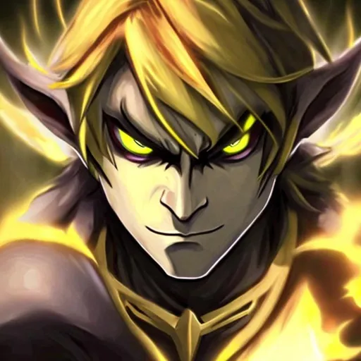 Prompt: Evil Link with black hair and yellow eyes.