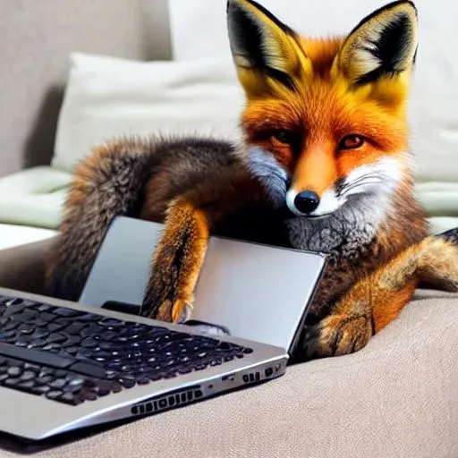 Prompt: a fox using a computer
