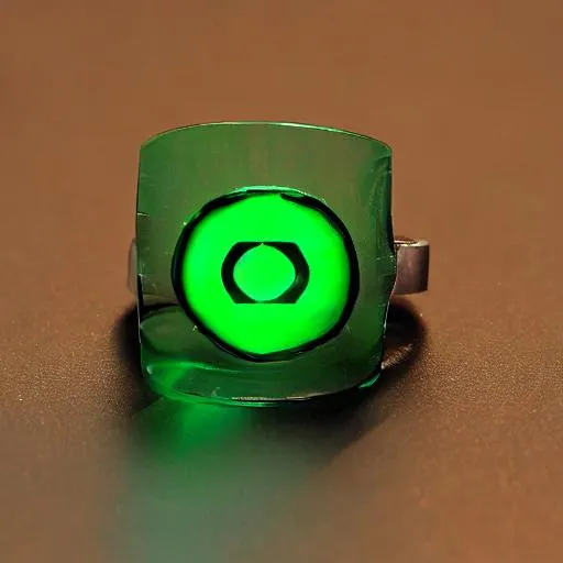 Prompt: green lantern ring photo realistic hyper realistic neon see through made of green stone