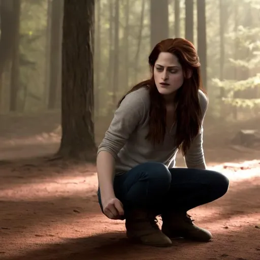 Prompt: Bella Swan laying an egg like a bird