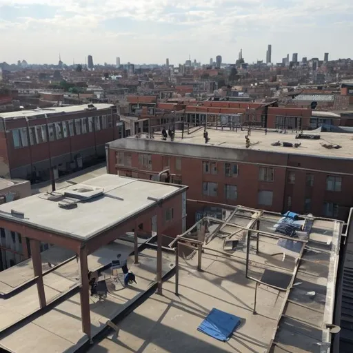 Prompt: on top of a school rooftop