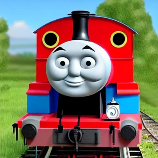 Prompt: Thomas the train with a red face