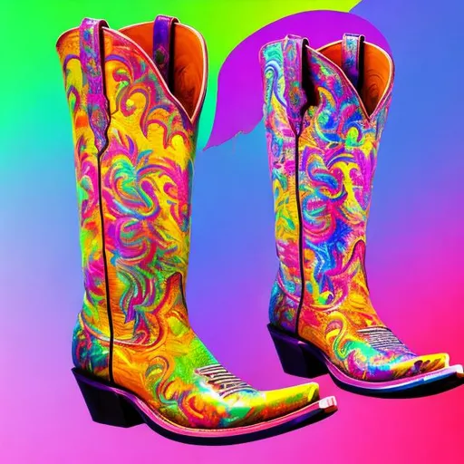 Prompt: cowboy boot in the style of Lisa frank