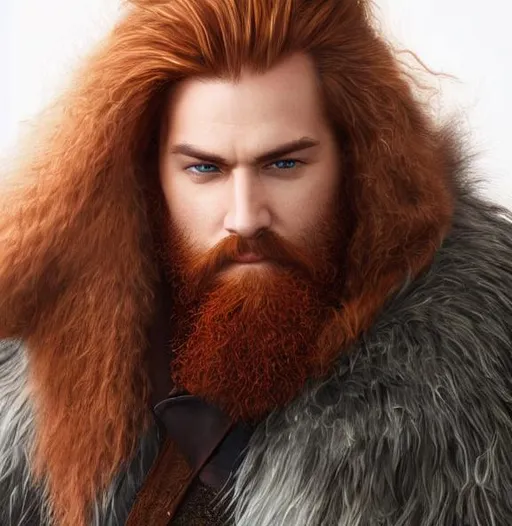 Prompt: oil painting, UHD, hd , 8k, , hyper realism, Very detailed, zoomed out view of character, full character visible, a Dungeons and Dragons Dwarf Druid with fur armor, he has redblonde hair and beard, character art