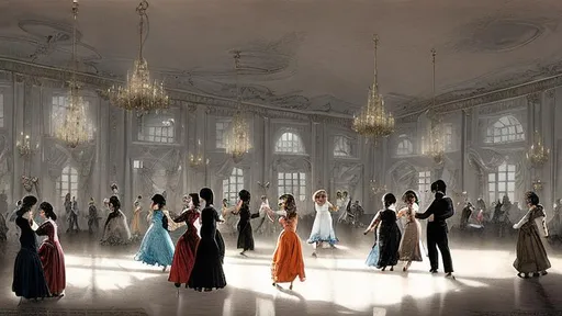 Prompt: An 1800's russian ballroom. Ballroom is big and really crowded and there is many important person dancing. At the middle ladys and gentlmen are dancing and in the corner a mother sitting on the chair beetween her 2 young girls. One of the mother's daughter is sad and other one is looks docile. First girl is 16 years old and other one is 22 years old. Mother is 50 years old. The mother and her daughters will be at the forfront. The angle which we are looking to the photo will be close to the mother and her girls. We will be back of them