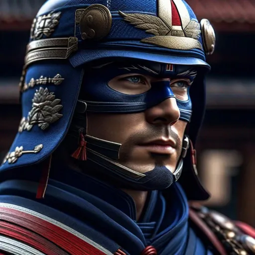 Prompt: Portrait of {Ninja captain America} in  {edo era Japan}, perfect composition, hyperrealistic, super detailed, 8k, high quality, trending art, trending on artstation, sharp focus, studio photo, intricate details, highly detailed,happy face, by greg rutkowski