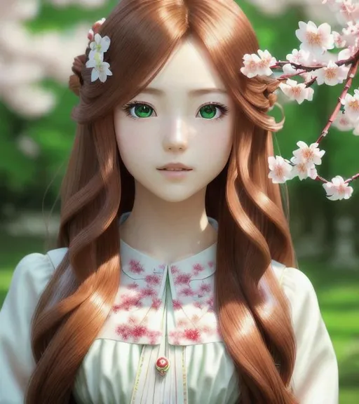 Prompt: 64K UHD HDR Ultra-Realistic Ultra-Detailed Oil Painting of Captivating Sakura Kinomoto. Flowing Locks of Chestnut Brown Hair, Adorned with a Delicate Cherry Blossom Hairpin. Innocent Emerald Green Eyes Overflowing with Magic. In Serene Cherry Blossom Garden. Soft Sunlight Casting a Magical Glow. Octane Render. Eye-Candy. Magical Girl Theme.