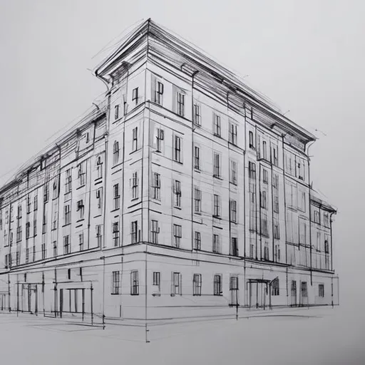 Prompt: white background. ten story building sketch. 