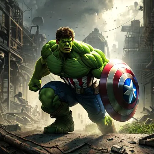 Prompt: Captain America as Hulk, beautiful photograph of most beautiful fictional, extremely, detailed environment, detailed background, intricate, detailed skin, natural colors , professionally color graded, photorealism, 8k, moody lighting.
