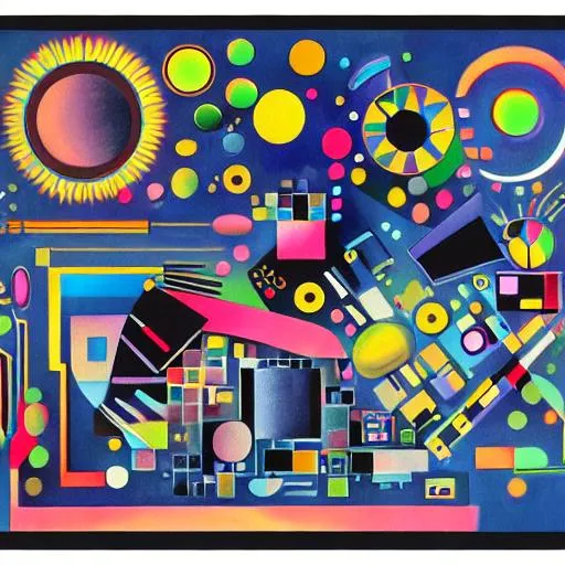 Prompt: a depiction of computer electronics in the style of Wassily Kandinsky

