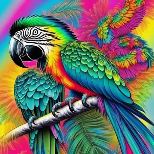 Prompt: Lisa frank style of macaw 