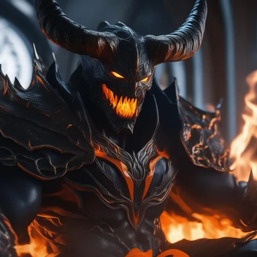 Prompt: a death knight with a Venom mouth (Venom movie), with horns forward on his forehead, orange fire eyes, sit in throne of fire, Hyperrealistic, sharp focus, Professional, UHD, HDR, 8K, Render, electronic, dramatic, vivid, pressure, stress, nervous vibe, loud, tension, traumatic, dark, cataclysmic, violent, fighting, Epic