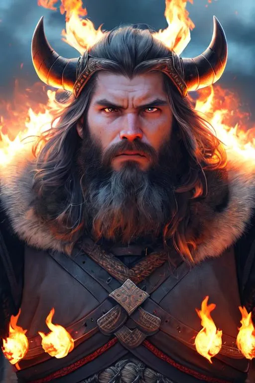 Prompt: Hyper-realistic, front-view close-up portrait of a furious Viking bursting into flames, smoke, embers, (symmetrical composition)+, (eye contact)+, epic, celestial, moody, cinematic lighting, lens flare, highly detailed, sharp focus, octane render, HDRI, intense, dramatic, warm colors, fiery effect, professional, 35mm, 8k, IMAX, (mouth closed)+, viking helmet on his head, dark studio, low key, high contrast, dark background, flawless detail, award-winning, expertly crafted, detailed pupils, unreal engine