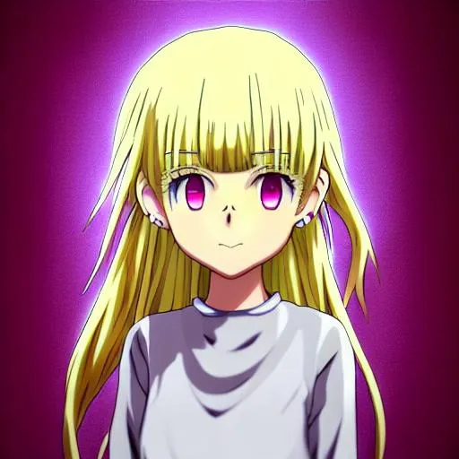 Prompt: anime portrait of Paula from Earthbound, anime eyes, blushing, beautiful intricate Yellow hair, shimmer in the air, hyper-realistic, beautiful, beautiful wavy hair, symmetrical, smiling, kind, bloom and blush, DeviantArt, extremely detailed eyes, in Akame ga Kill style, concept art, SFM style model, digital painting, looking into camera, square image, Kentaro Miura