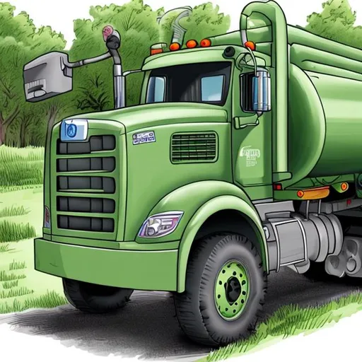 Prompt: septic pump truck with hose cartoon
