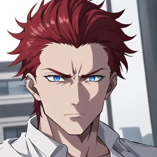 Prompt: Zerif 1male (Red side-swept hair falling between the eyes, sharp and sassy blue eyes), casual outfit,  Black piercings, highly detailed face, 8K, Insane detail, best quality, UHD, handsome, flirty, muscular, Highly detailed, insane detail, high quality. 