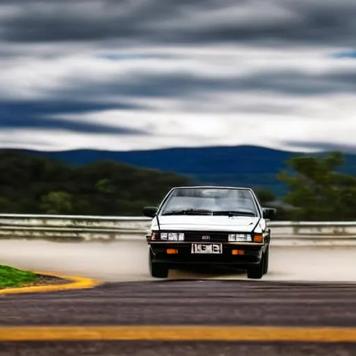 Prompt: Ae86 Driving across landscape
