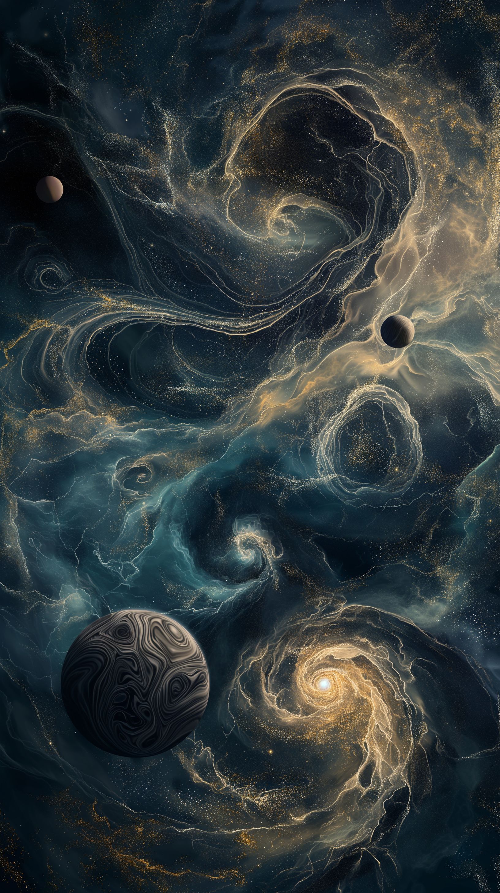 Prompt: being in the middle of space surrounded by the stars and planets, highly detailed gas giants and swirls of vibrant color fill the image, relaxing and wonderful --ar 9:16 --v 6.0
