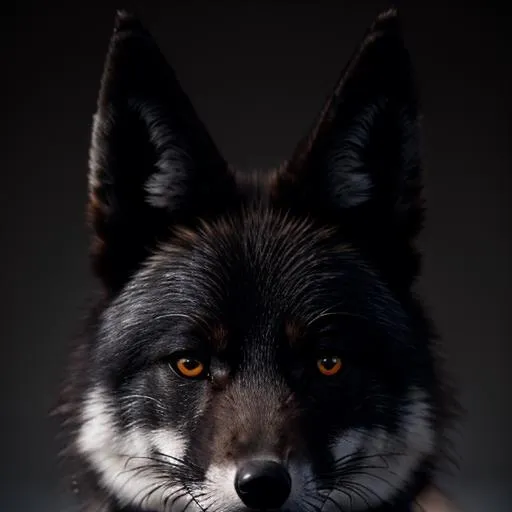 Prompt: Black fox, white eyes, black ears, high resolution, colourful background, cinematic lighting