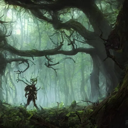 Prompt: spore druid, digitigrade, stentry, armor, knight, forest elemental, wooden, rotting, decay, heavily forested, mushroom, fungi, overgrown trees, fungus, moss, sleeping, dead, beautiful lighting, beautiful landscape beautifully designed character, award winning collaborative painting by geg ruthowski, alphonse murac, craig mullins, ruan jia, wlop, yoji shinkawa, collaborative artwork, exquisitely high quality and detailed, overwhelmingly favorited by critics, game wallpaper