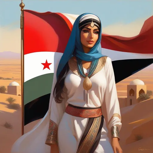 Prompt: Arab catgirls, Syrian flag, cartoony style, extremely detailed painting by Greg Rutkowski and by Henry Justice Ford and by Steve Henderson 