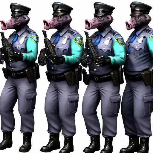Prompt: Zombfiede humanoid pig-police in full uniforms.