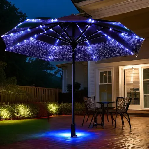 Prompt: Integrate LED lights into the umbrella frame to enhance visibility and safety during nighttime rain.