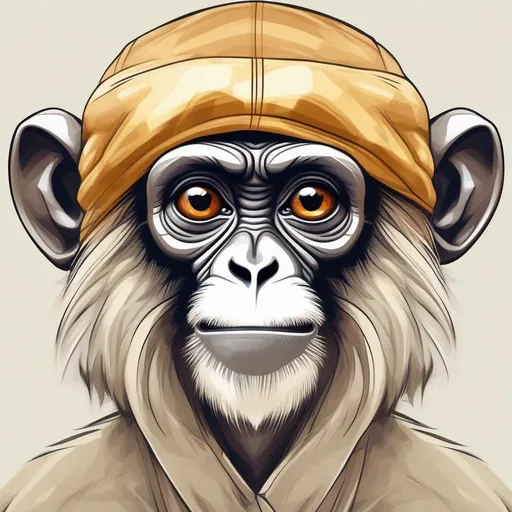 Prompt: Langur Monkey, Amber, masterpiece, best quality, in cartoon style
