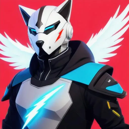 Prompt: a male protogen fursona, well drawn, masterfully drawn, 4k, HD, thunderbird with lightning wings, cyberpunk headshot