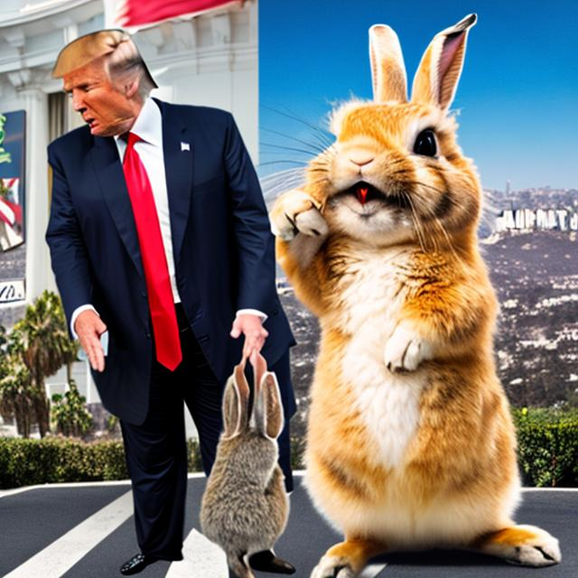 donald trump punching a rabbit in hollywood while e... | OpenArt